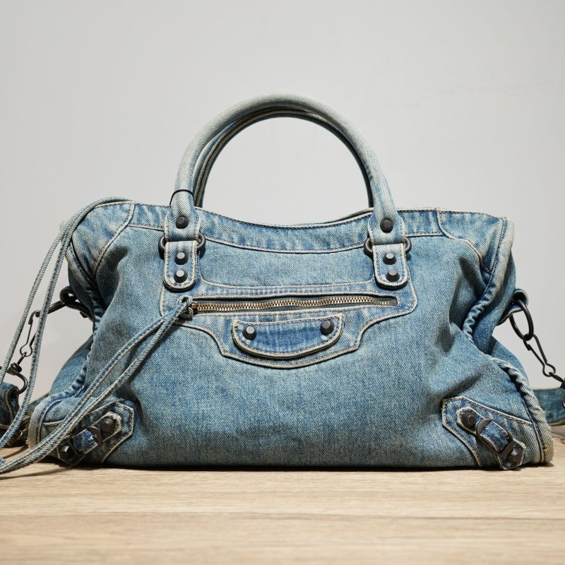 BALENCIAGA 牛仔藍巴黎世家CITY包肩背包-1