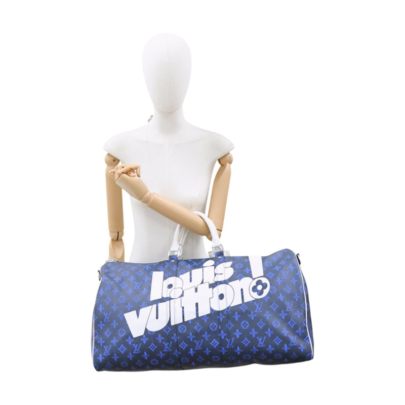 藍色 原花帆布 Keepall Bandouliere 55 行李袋【LOUIS VUITTON LV 路易威登】 M45874-7
