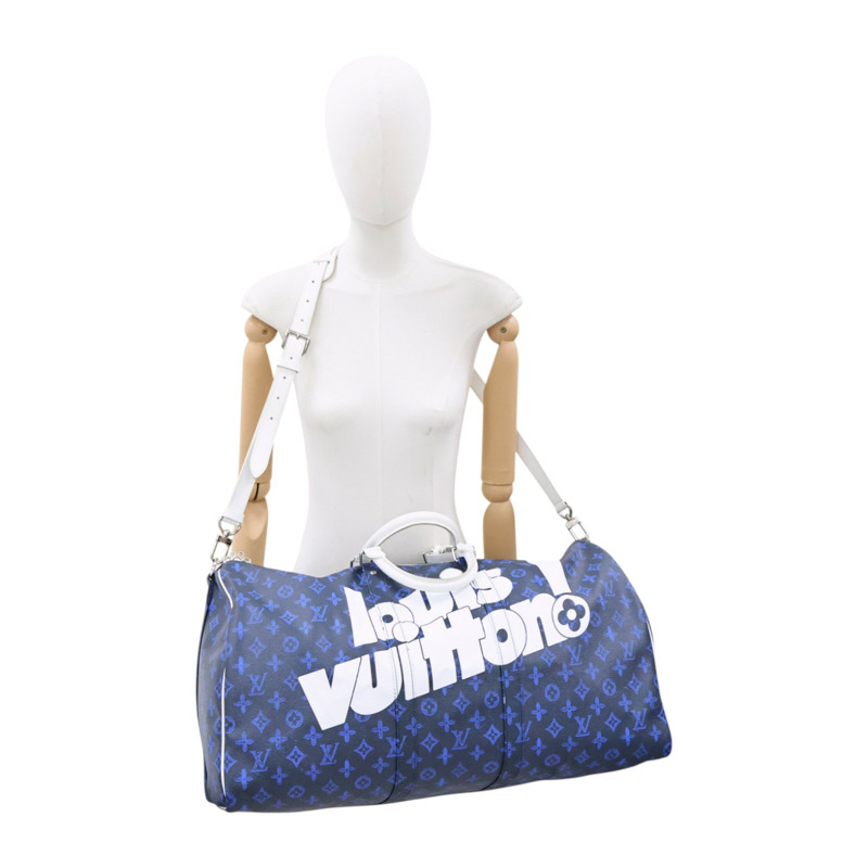 藍色 原花帆布 Keepall Bandouliere 55 行李袋【LOUIS VUITTON LV 路易威登】 M45874-8