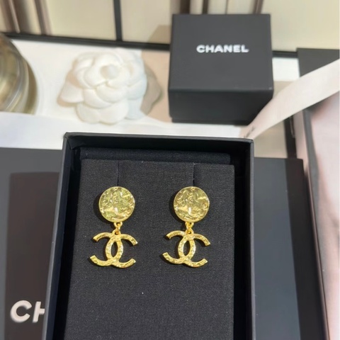 Chanel香奈兒24C金色熔岩雙C吊墜耳釘成色98新