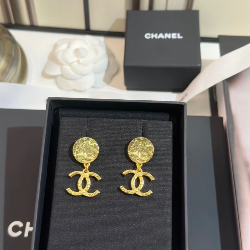 Chanel香奈兒24C金色熔岩雙C吊墜耳釘成色98新-0