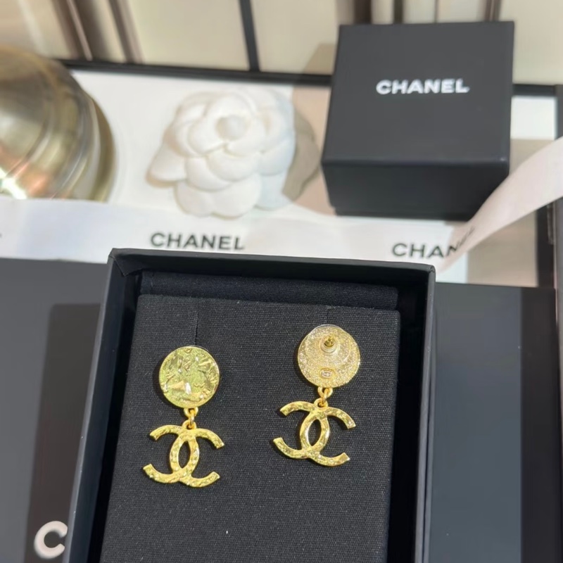 Chanel香奈兒24C金色熔岩雙C吊墜耳釘成色98新-2