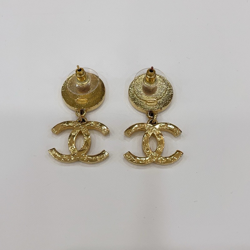 Chanel香奈兒24C金色熔岩雙C吊墜耳釘成色98新-3