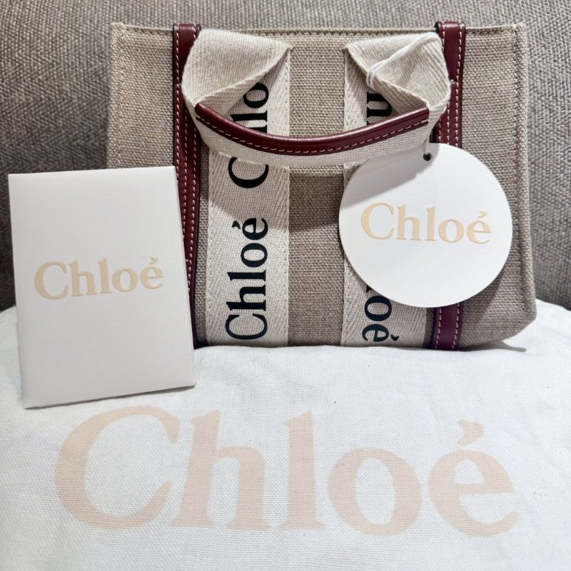 Chloe 迷你亞麻帆布手提斜背托特包-0