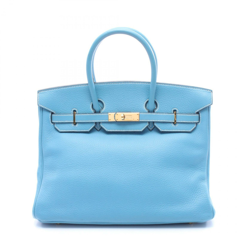 愛馬仕 Birkin 35 手提包 B Taurillon Clemence 藍色牛仔布 二手金色五金女款-0