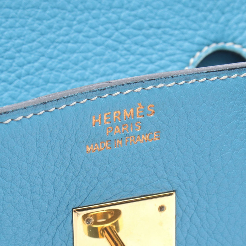 愛馬仕 Birkin 35 手提包 B Taurillon Clemence 藍色牛仔布 二手金色五金女款-3
