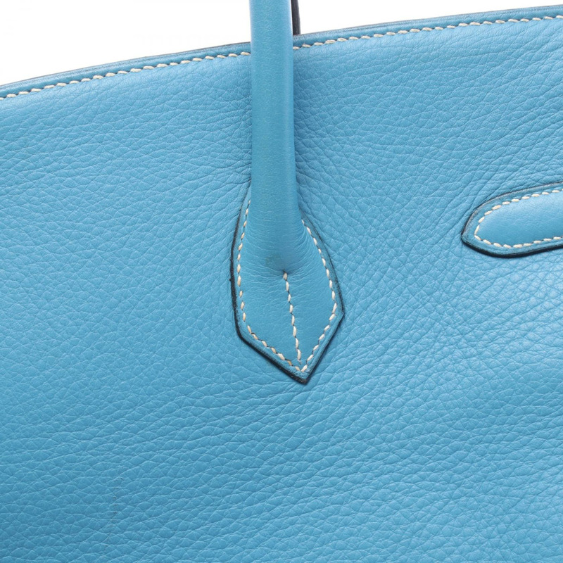愛馬仕 Birkin 35 手提包 B Taurillon Clemence 藍色牛仔布 二手金色五金女款-12