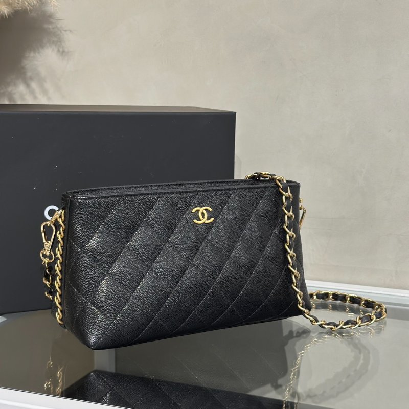 CHANEL 25A粒面牛皮化妝包 - 黑金-2