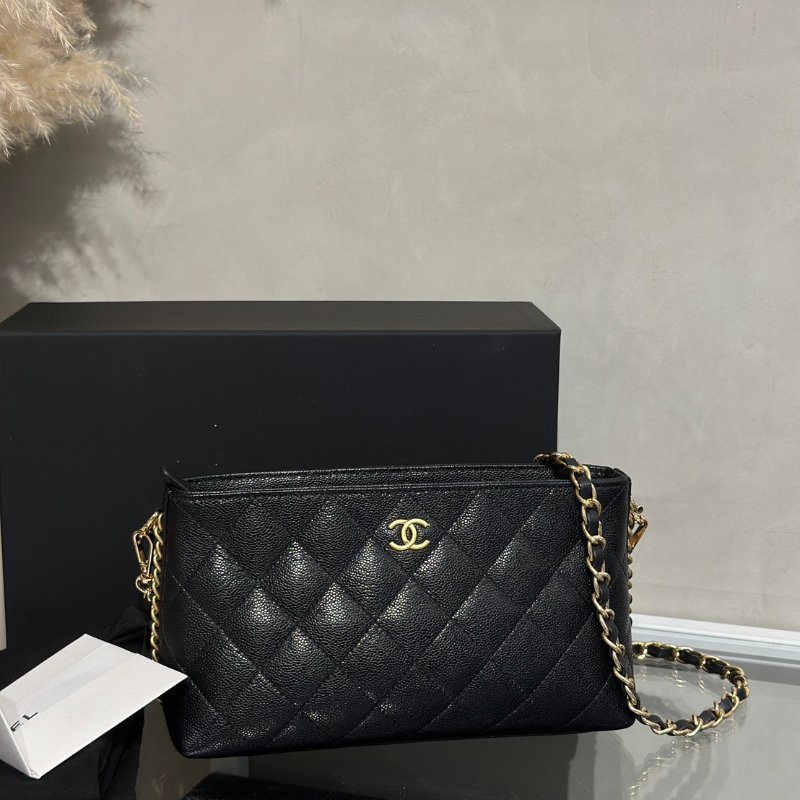 CHANEL 25A粒面牛皮化妝包 - 黑金-10