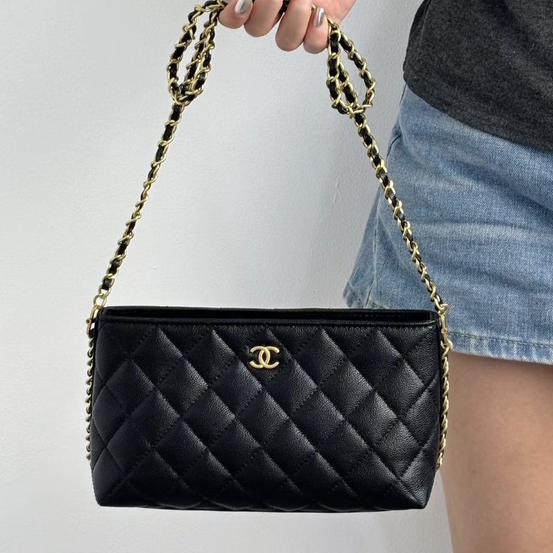 CHANEL 25A粒面牛皮化妝包 - 黑金-11