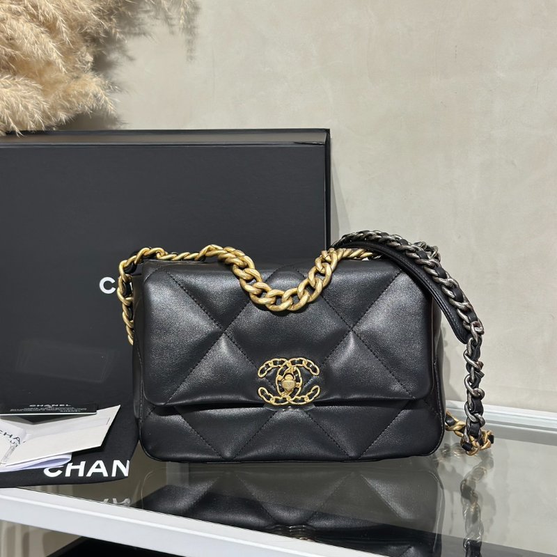 CHANEL 19 Bag 菱格紋羊皮手提肩背包 26 - 黑金30開-7