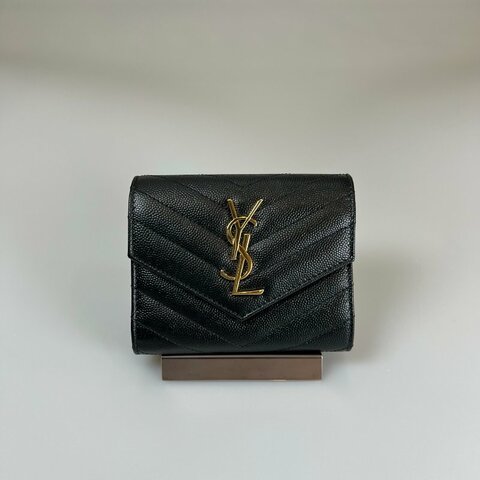 YSL 403943 黑魚子醬三折短夾