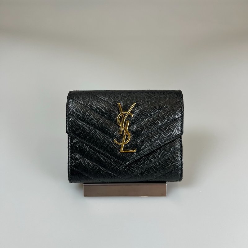 YSL 403943 黑魚子醬三折短夾-0