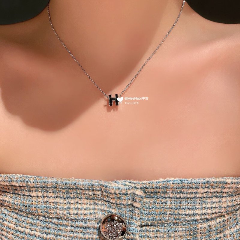 HERMES Mini Pop H項鍊 - 黑銀-1