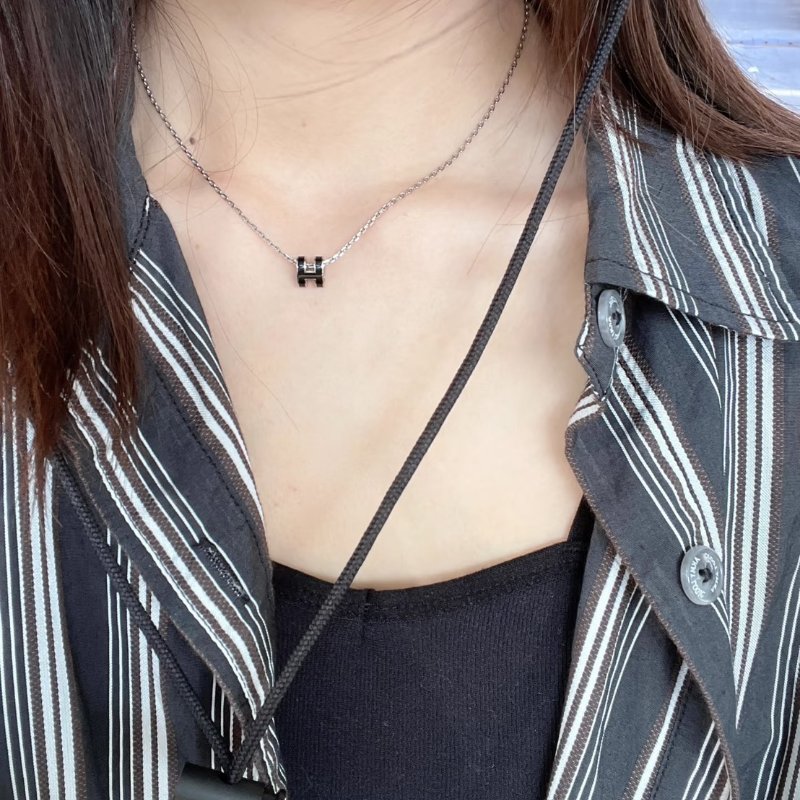 HERMES Mini Pop H項鍊 - 黑銀-6