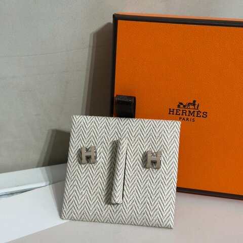 HERMES Mini Pop H耳環 - 奶茶銀