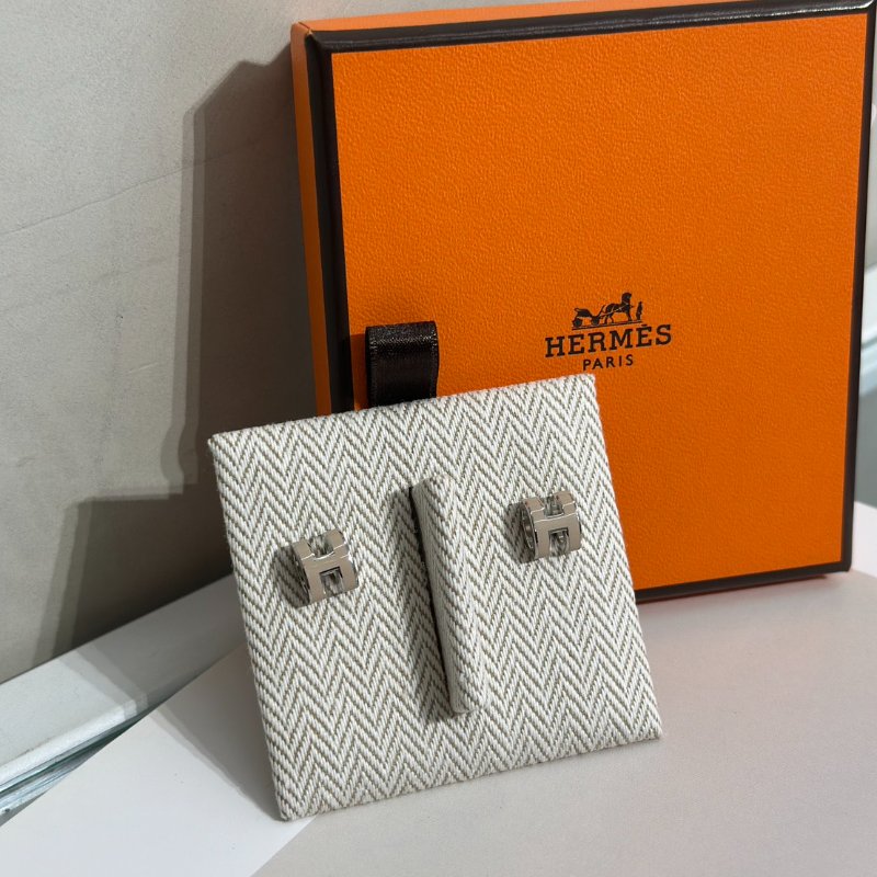 HERMES Mini Pop H耳環 - 奶茶銀-1