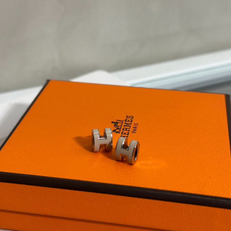 HERMES Mini Pop H耳環 - 奶茶銀-2