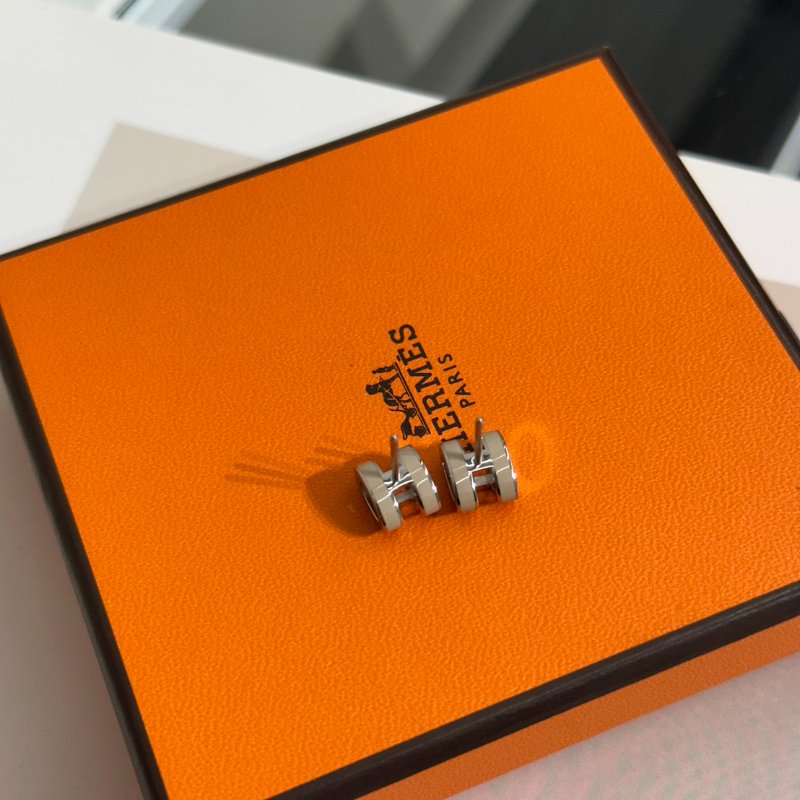 HERMES Mini Pop H耳環 - 奶茶銀-3