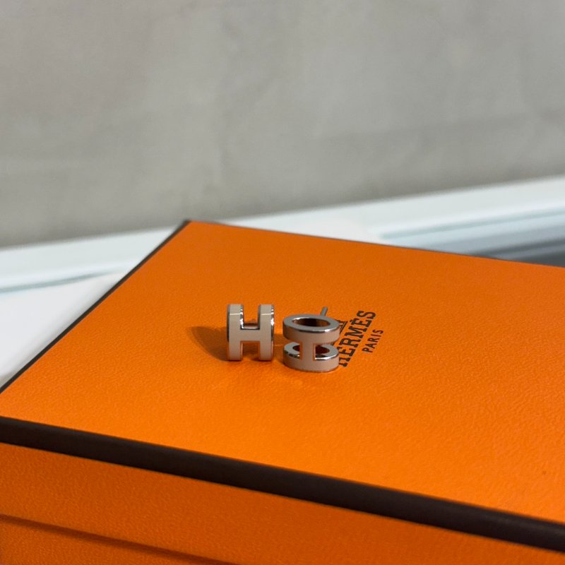 HERMES Mini Pop H耳環 - 奶茶銀-4