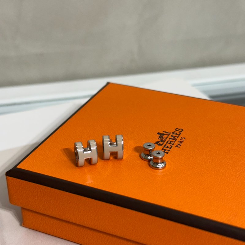 HERMES Mini Pop H耳環 - 奶茶銀-5