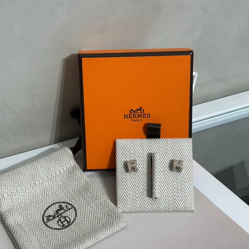 HERMES Mini Pop H耳環 - 奶茶銀-6