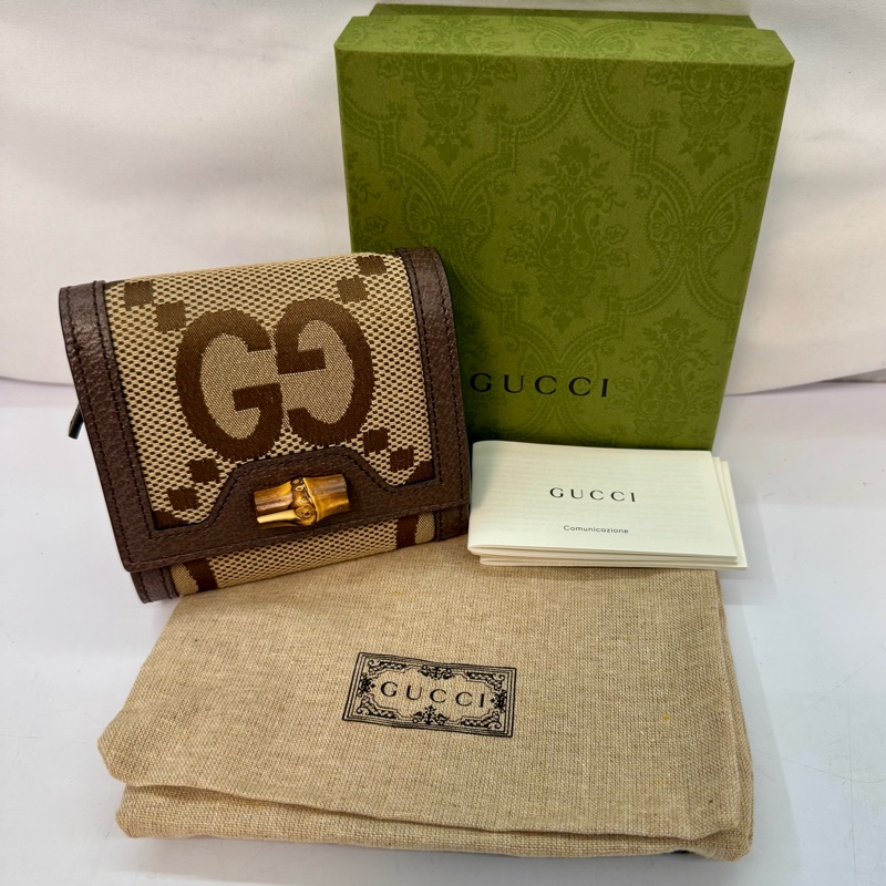 Gucci Diana 竹節釦經典老花三折短夾-0