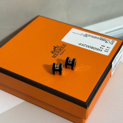 HERMES Mini Pop H耳環 - 黑銀