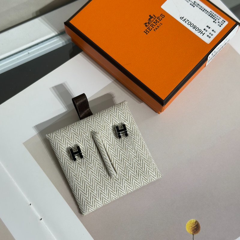 HERMES Mini Pop H耳環 - 黑銀-2