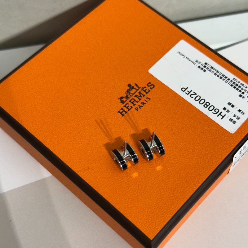 HERMES Mini Pop H耳環 - 黑銀-3