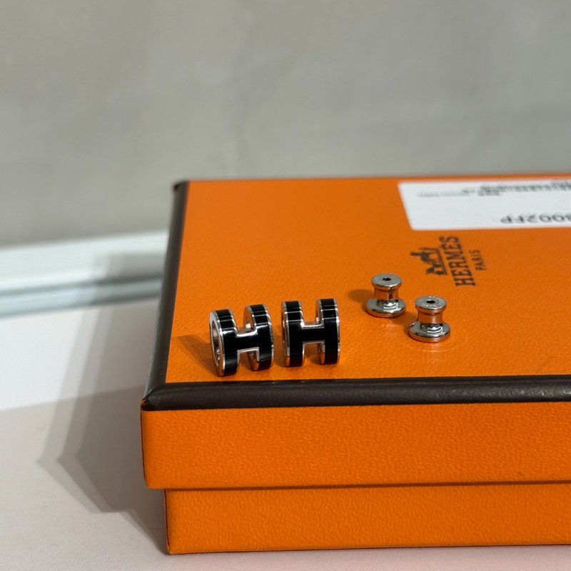 HERMES Mini Pop H耳環 - 黑銀-5