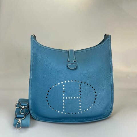 HERMES □Q刻 牛仔藍 TC皮 EVELYNE 29肩背包