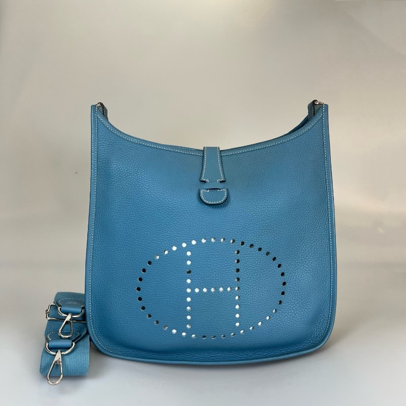 HERMES □Q刻 牛仔藍 TC皮 EVELYNE 29肩背包-0