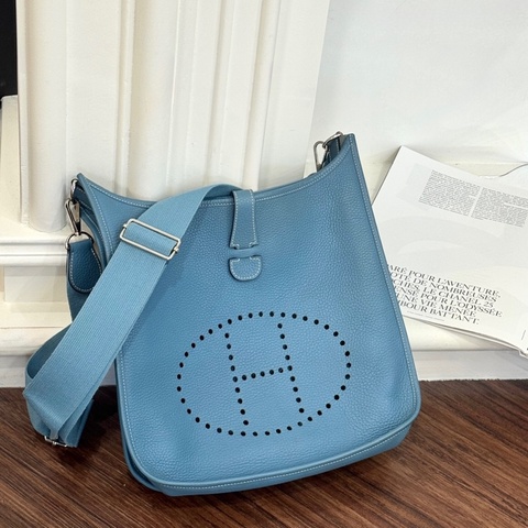 HERMES □Q刻 牛仔藍 TC皮 EVELYNE 29肩背包