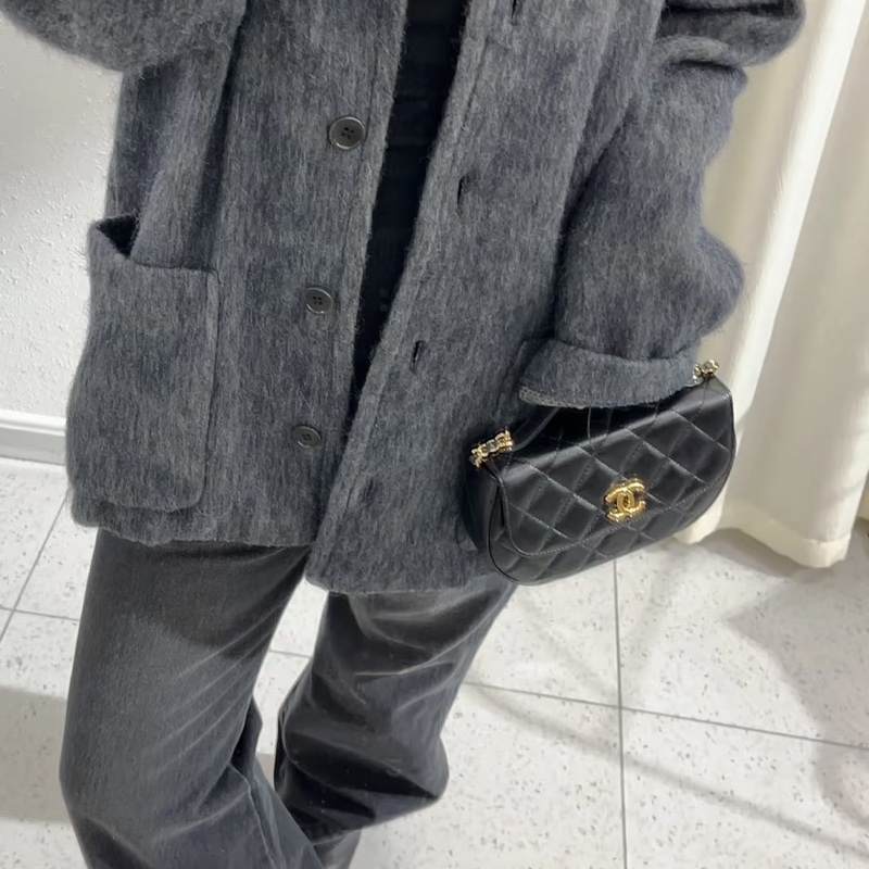 CHANEL香奈兒23 A黑金半月牛皮菱格馬鞍包元寶包🌕芯片款-4