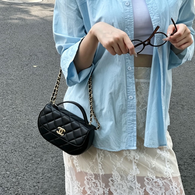 CHANEL香奈兒23 A黑金半月牛皮菱格馬鞍包元寶包🌕芯片款-6