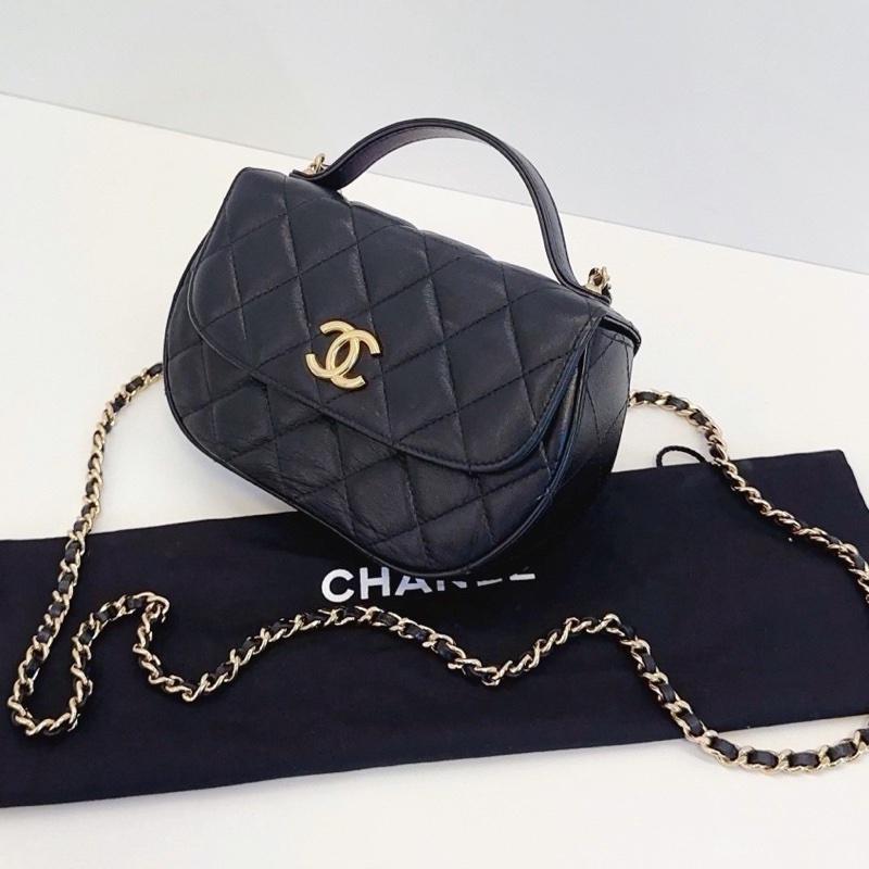 CHANEL香奈兒23 A黑金半月牛皮菱格馬鞍包元寶包🌕芯片款-16