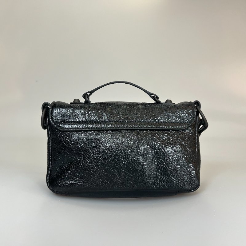 全新品 BALENCIAGA  黑復古皮革機車包造型翻蓋側背包-1