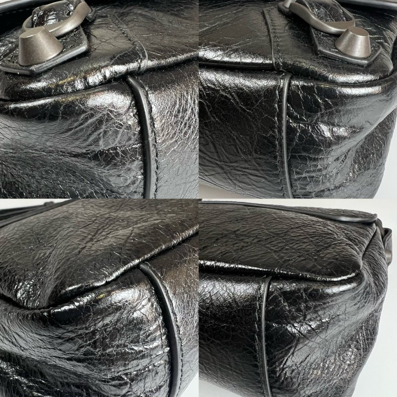 全新品 BALENCIAGA  黑復古皮革機車包造型翻蓋側背包-9