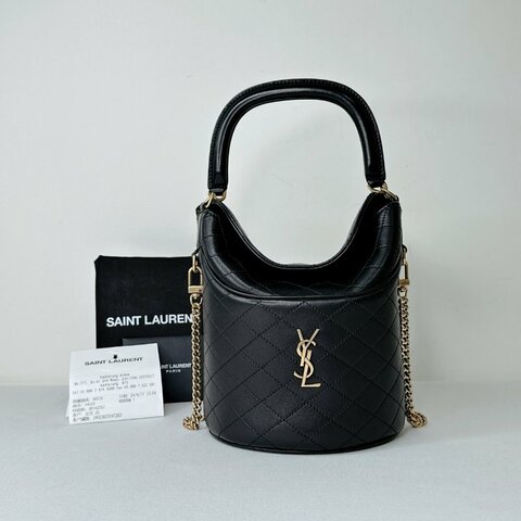 YSL Gaby Bucket黑金羊皮翻蓋水桶包