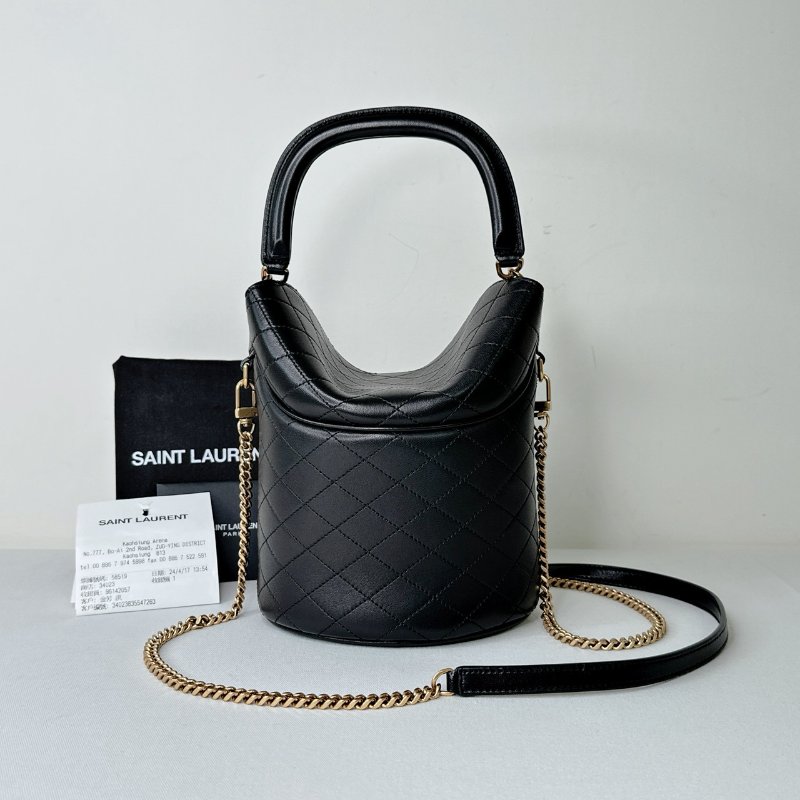 YSL Gaby Bucket黑金羊皮翻蓋水桶包-1