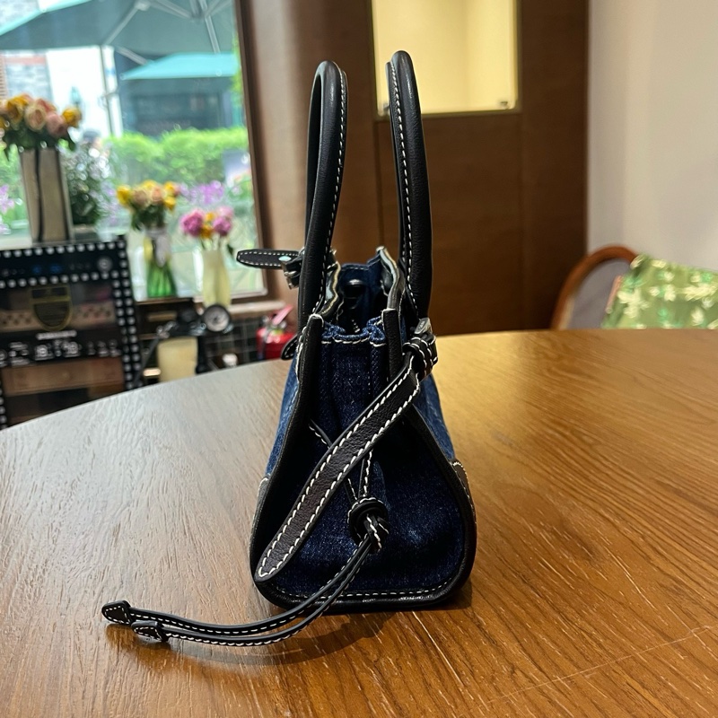 99新 Prada 普拉達 芯片款 mini Bonnie 限定牛仔拼黑色皮革手提包斜挎包 銀扣 可拆卸肩帶-4