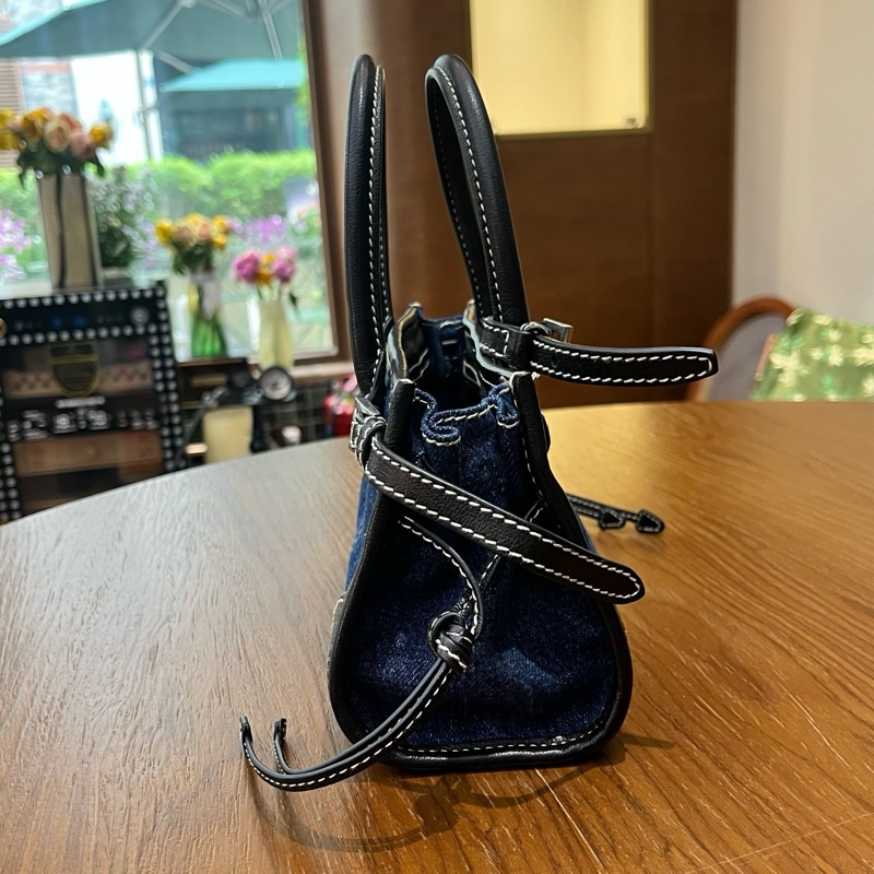 99新 Prada 普拉達 芯片款 mini Bonnie 限定牛仔拼黑色皮革手提包斜挎包 銀扣 可拆卸肩帶-5