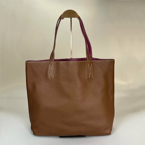 HERMES □Q刻 咖色/粉 DOUBLE SENS 36 托特包