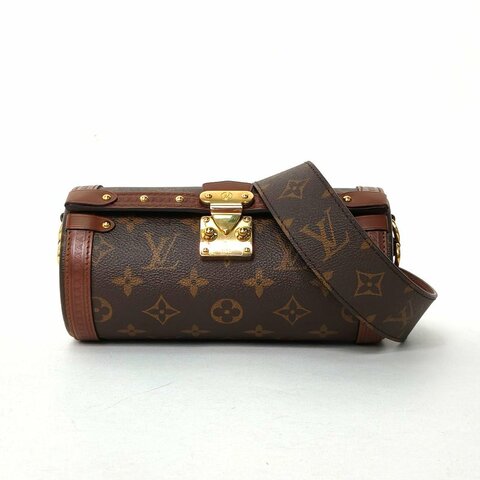 LOUIS VUITTON PAPILLON巴比龍TRUNK鏈條圓桶包老花PVC晶片肩背包