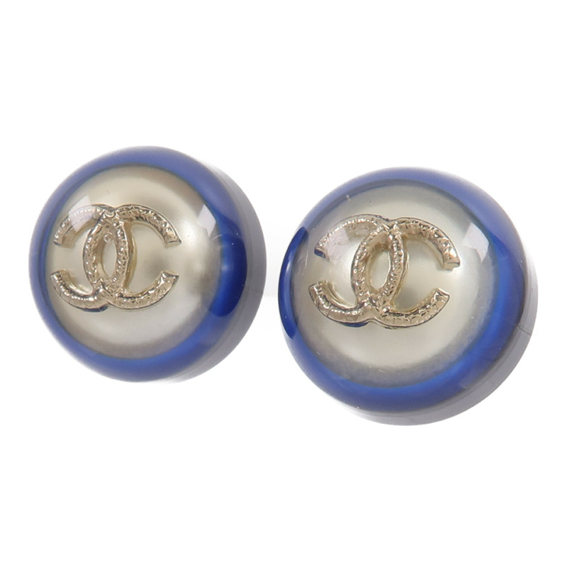 CHANEL 金屬/樹脂CC Blue Round Button Stud Earrings耳環-1
