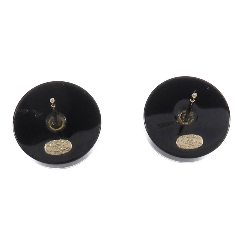 CHANEL 金屬/樹脂CC Blue Round Button Stud Earrings耳環-2