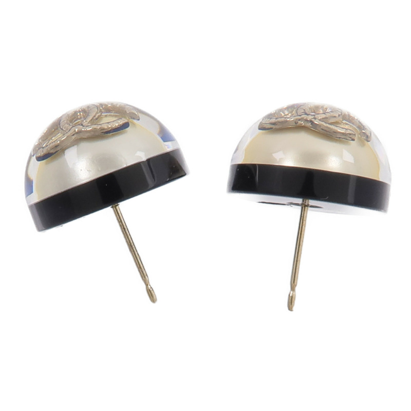 CHANEL 金屬/樹脂CC Blue Round Button Stud Earrings耳環-3