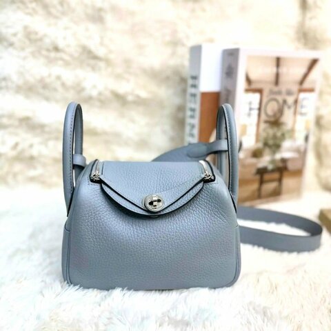 Hermès Mini Lindy II 迷你雙色手提包 P0木偶灰
