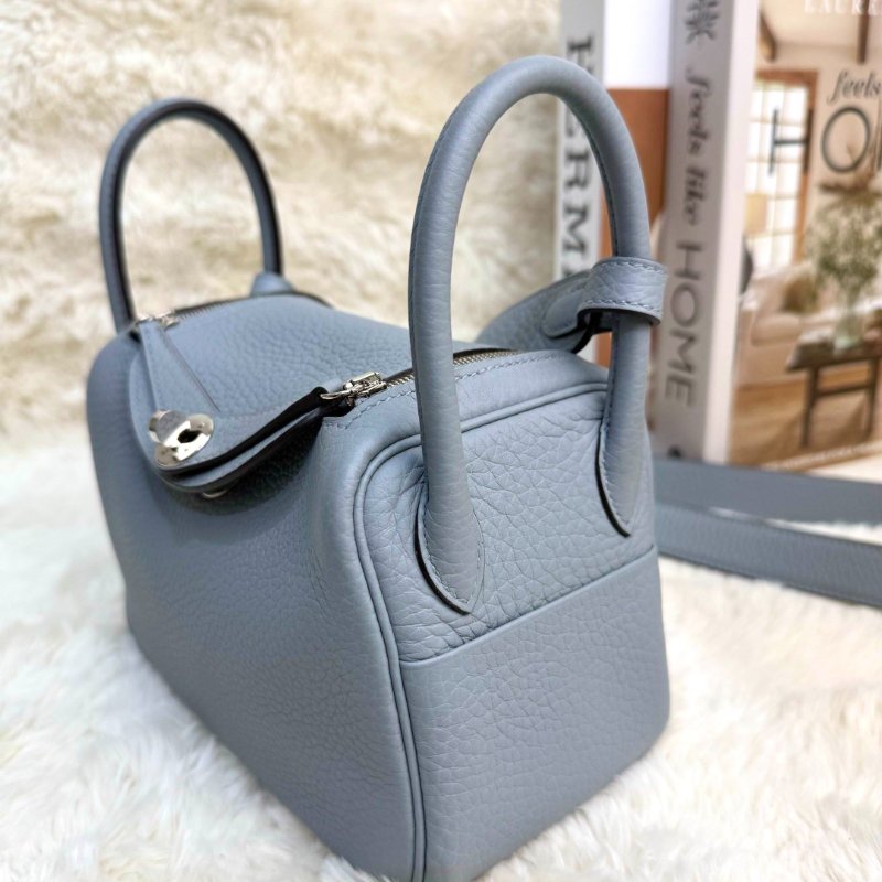 Hermès Mini Lindy II 迷你雙色手提包 P0木偶灰-2